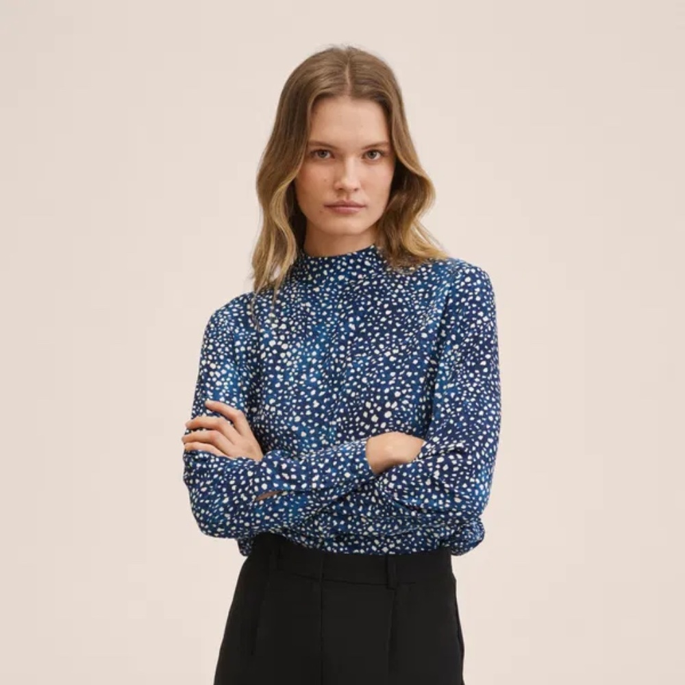 MANGO Perkins Abstract Dot Long Sleeve Blouse 4/S